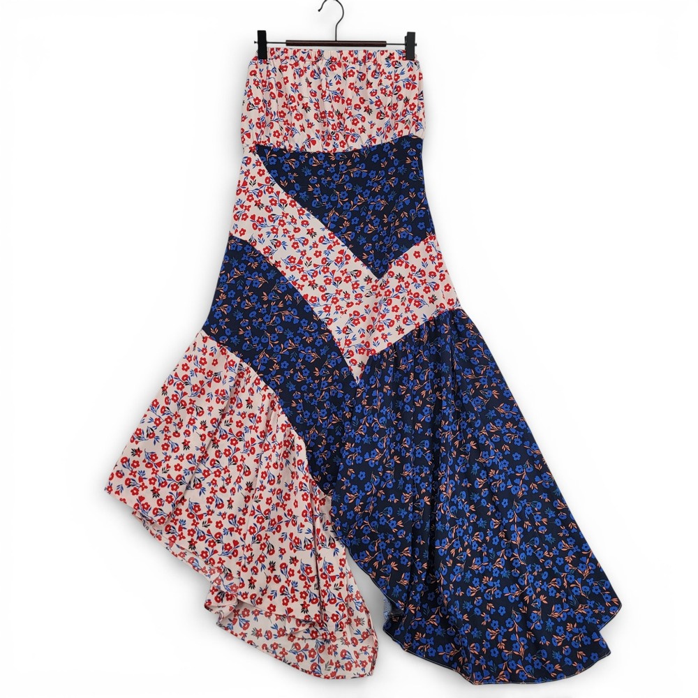 Lulus Floral Strapless Handkerchief Midi Dress Large Cottagecore Boho Romantic